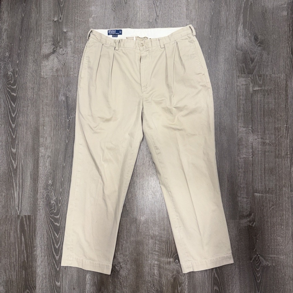 VTG Polo Ralph Lauren Classic Chino Pants Men's 38x30 Khaki Andrew Pant Pleated*